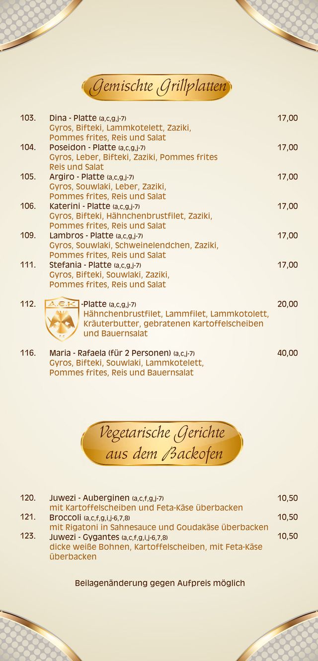 Restaurant Poseidon Inh. Frau Konstantina Koukioti - Speisekarte
