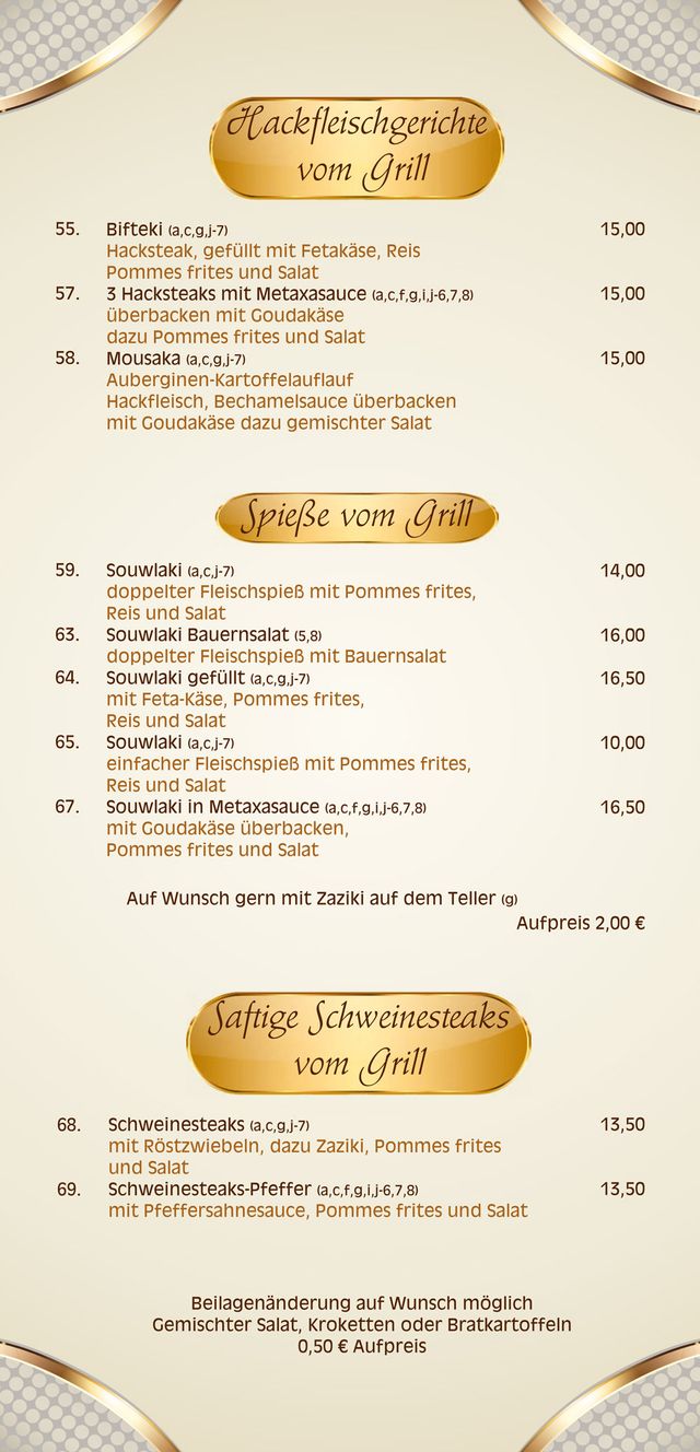 Restaurant Poseidon Inh. Frau Konstantina Koukioti - Speisekarte